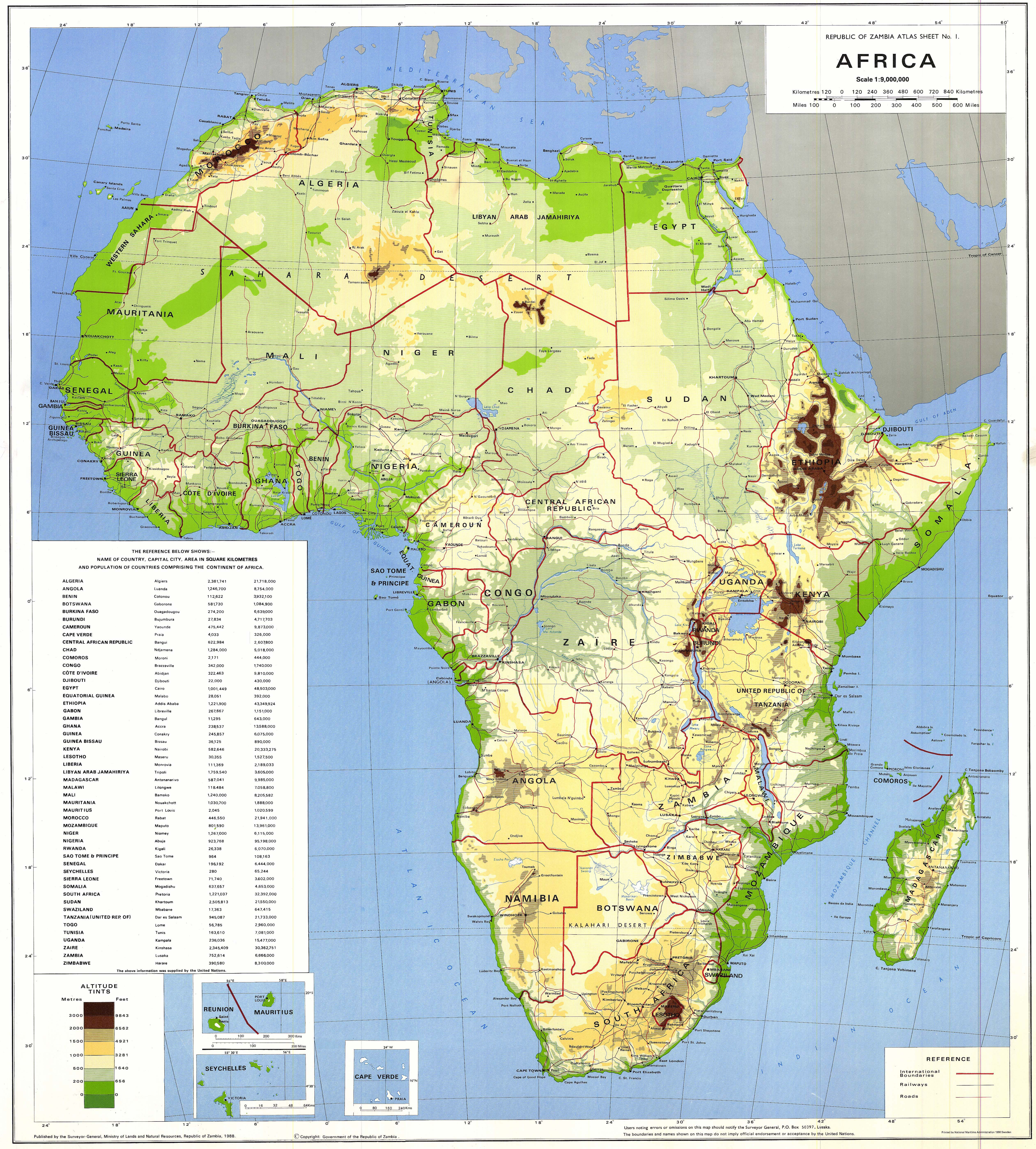 В высоком разрешении подробная физическая и политическая карта Африки.Африка — детальная физическая и политическая карта в высоком разрешении