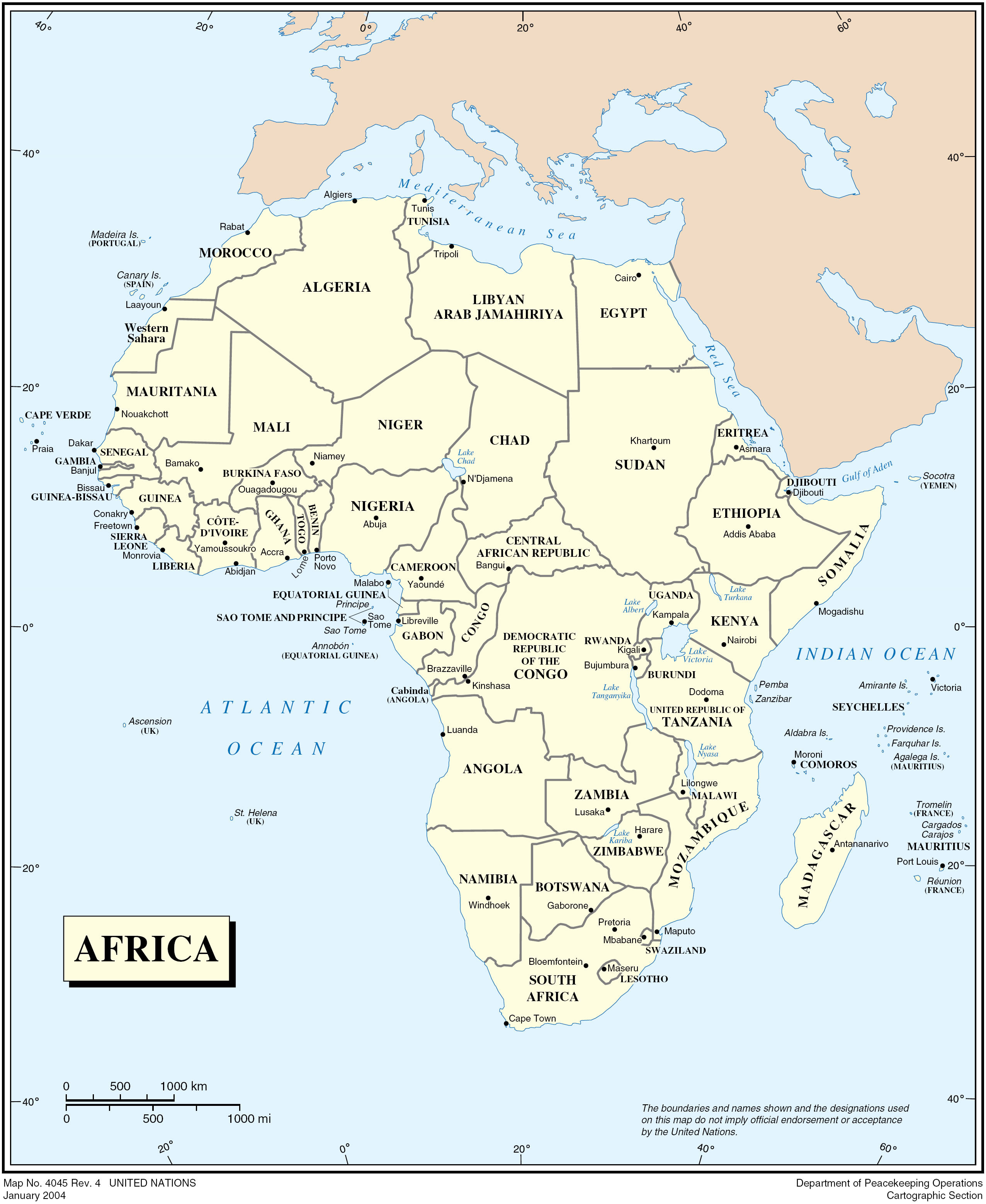 В высоком разрешении подробная политическая карта Африки. Африка –подробная политическая карта в высоком разрешении