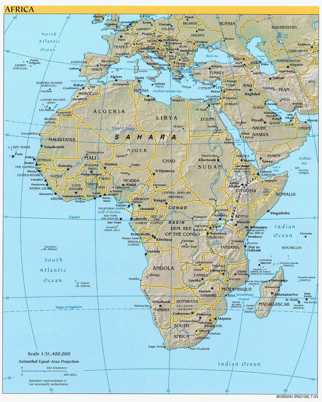 Большая подробная политическая и рельефная карта Африки. Африка – большаядетальная политическая и рельефная карта