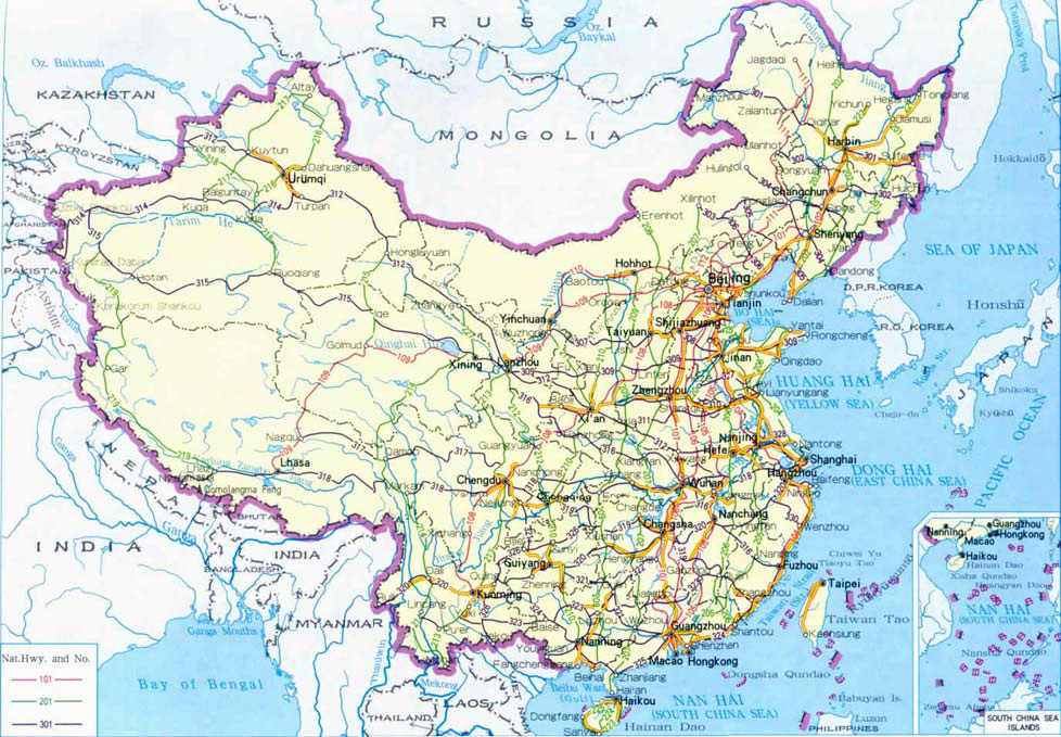 Детальная карта автомобильных дорог Китая. Китай – детальная картаавтодорог