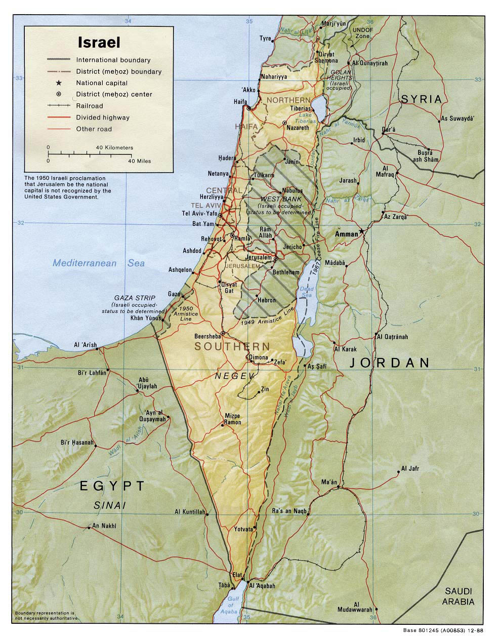 Детальная рельефная и политическая карта Израиля. Израиль – подробнаярельефная и политическая карта