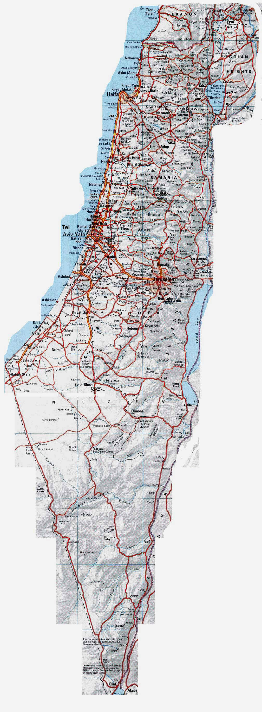 Большая детальная автодорожная карта Израиля. Израиль – большая подробнаяавтомобильная карта