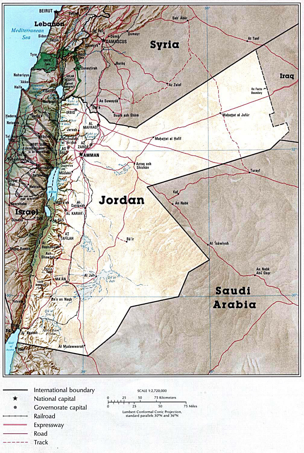Детальная карта Иордании. Иордания – подробная карта страны