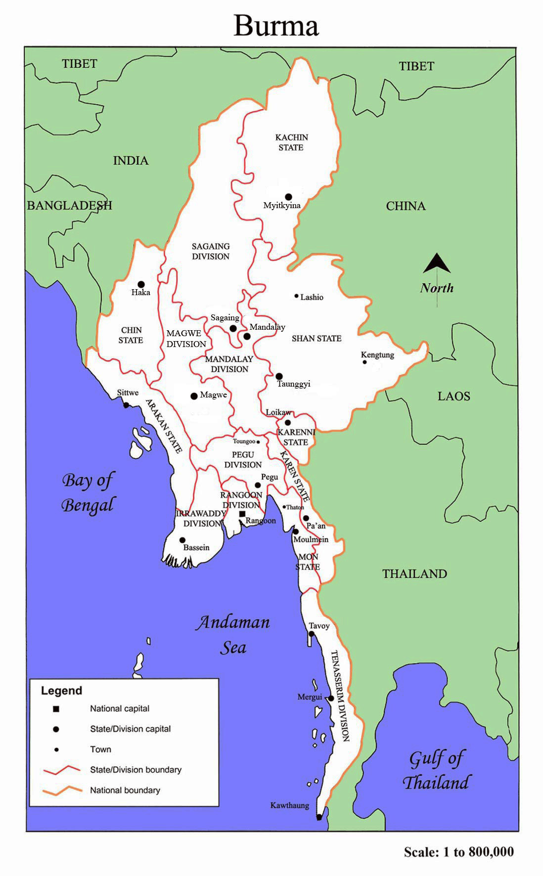 Административная карта Бирмы. Бирма – административная карта