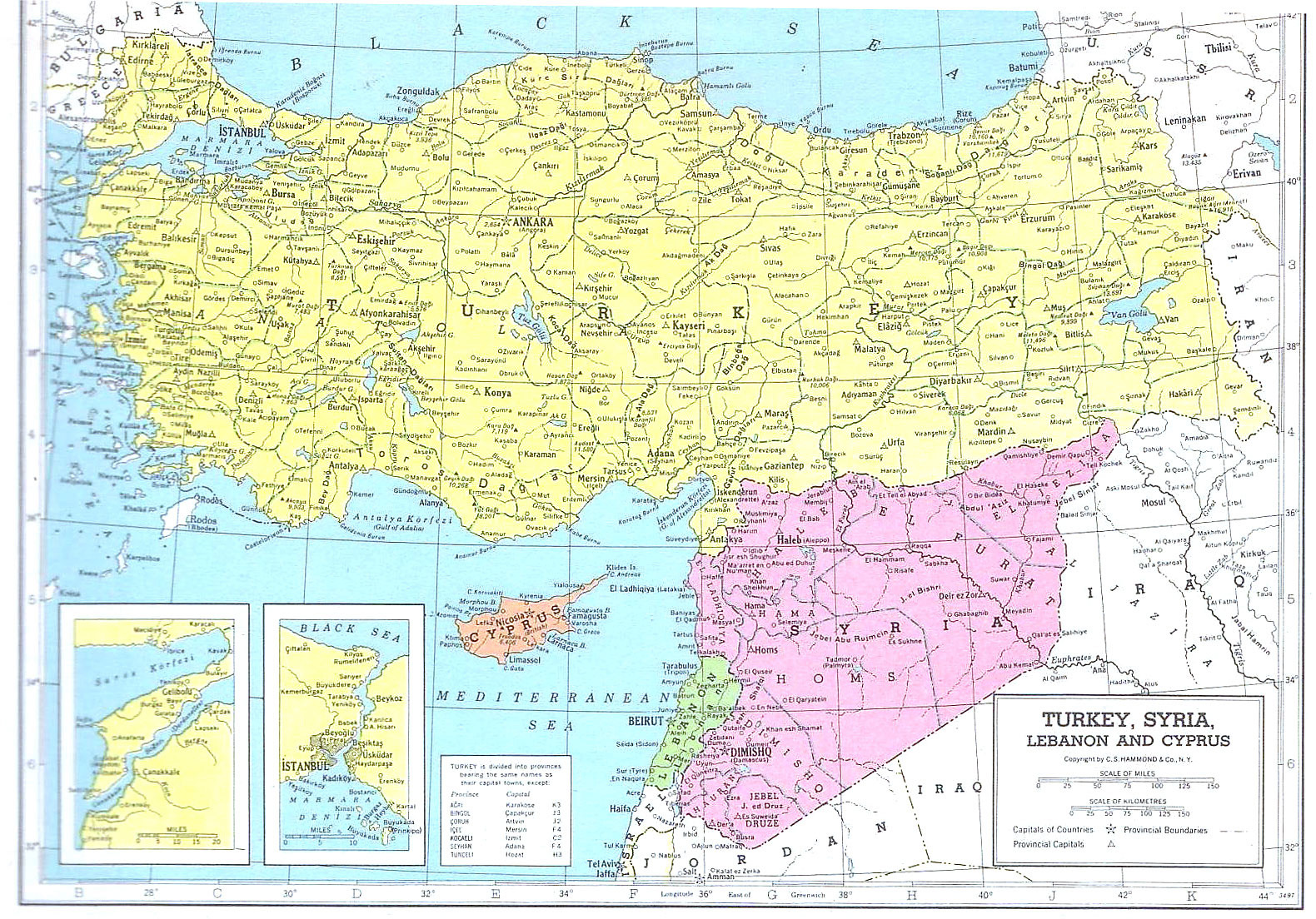Подробная политическая карта Сирии и Турции. Сирия и Турция – детальная политическаякарта