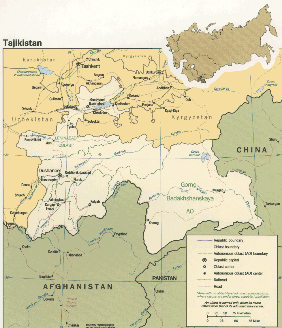 Большая подробная политическая карта Таджикистана. Таджикистан – большаядетальная политическая карта