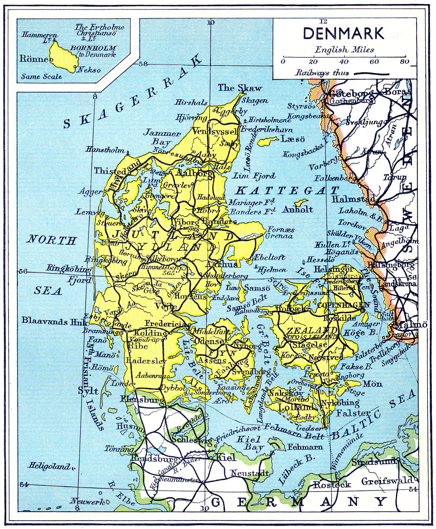 Большая детальная старая карта Дании 1941 года. Дания – большая детальная картаДании 1941 года