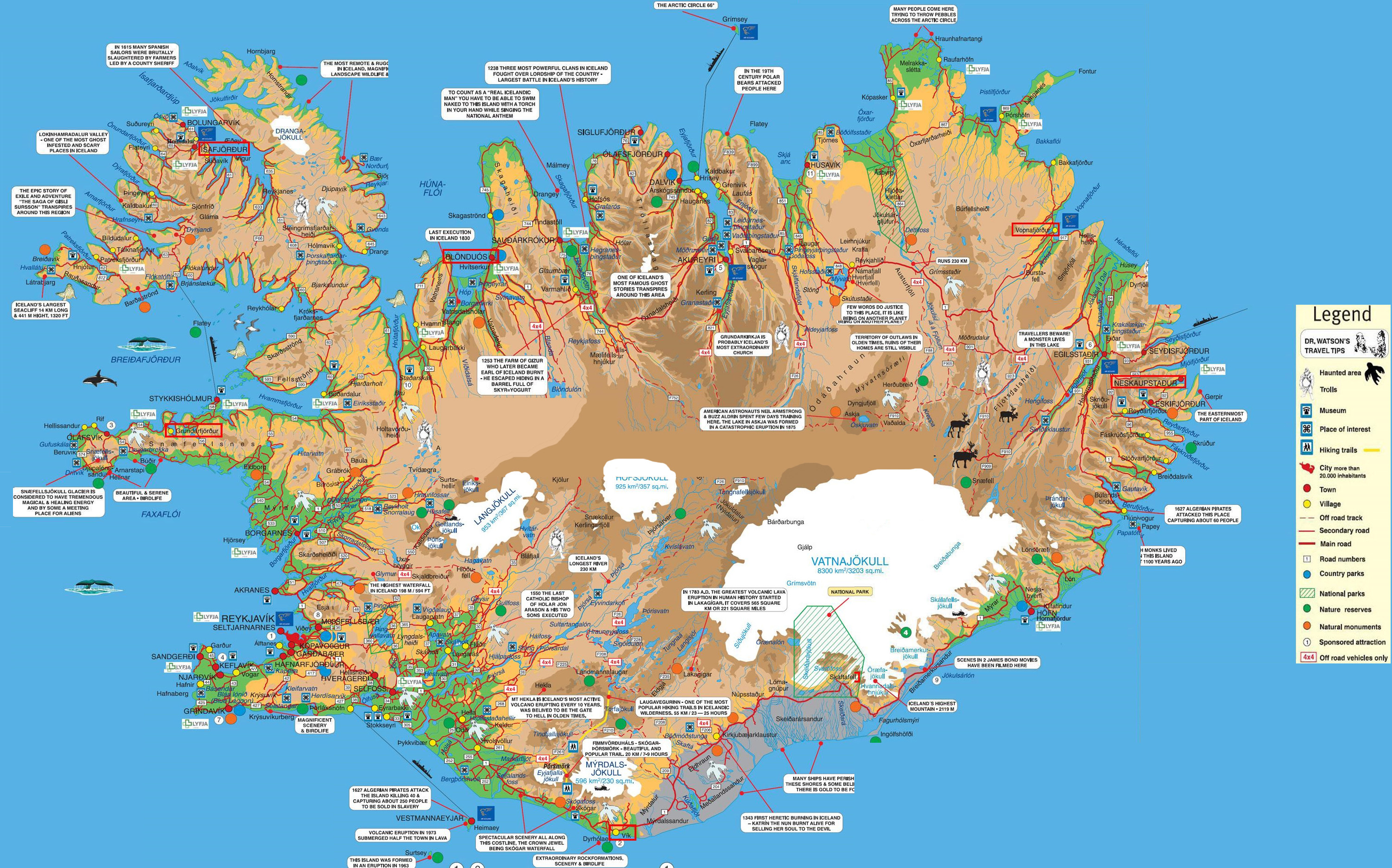 Большая подробная туристическая карта Исландии. Исландия – большаядетальная туристическая карта