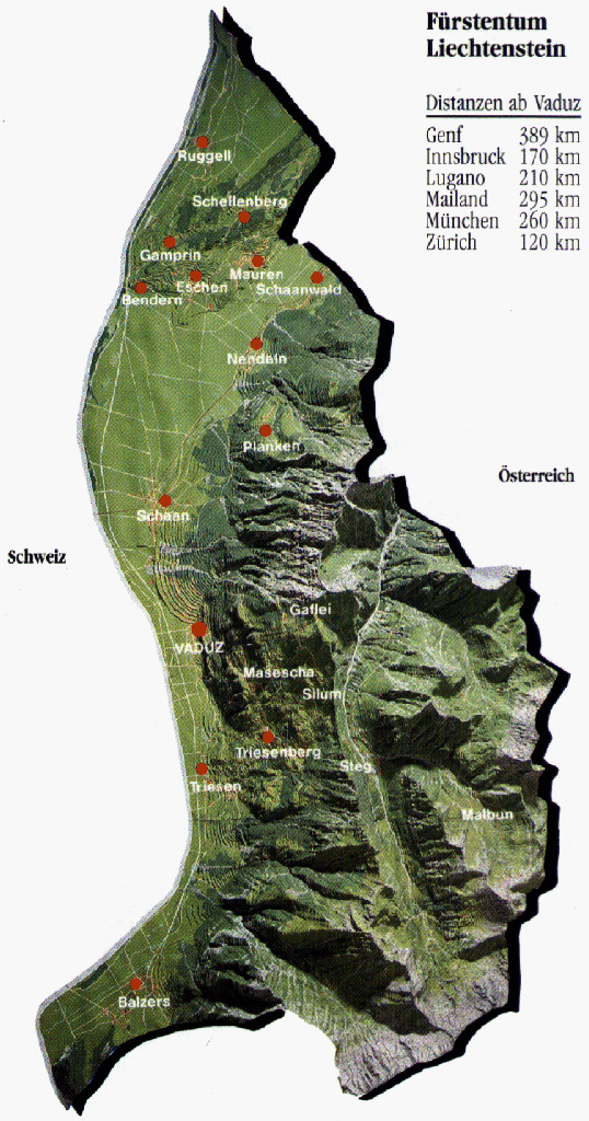 Карта рельефа Лихтенштейна. Лихтенштейн – рельефная карта