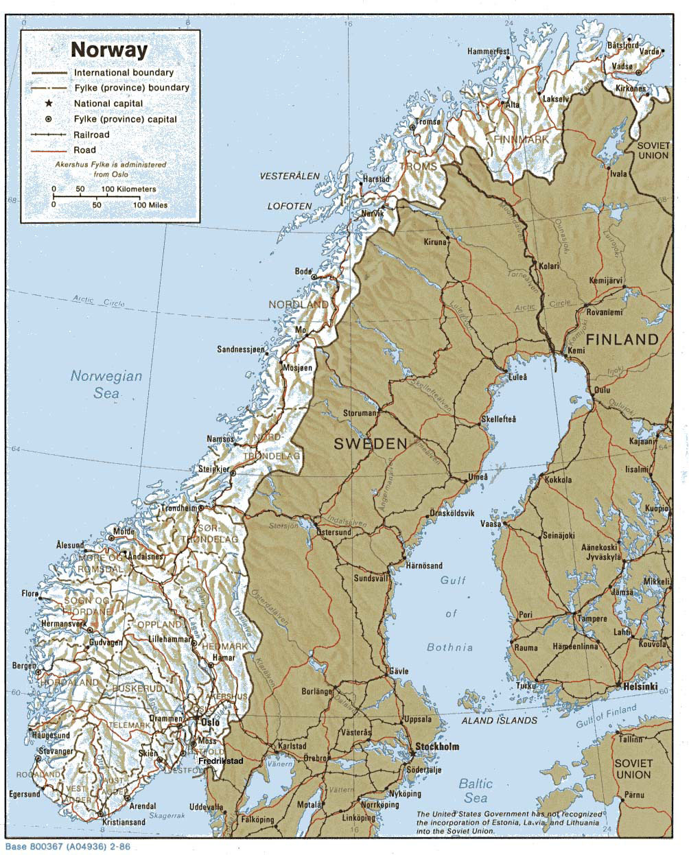 Большая подробная рельефная и политическая карта Норвегии савтомагистралями и городами