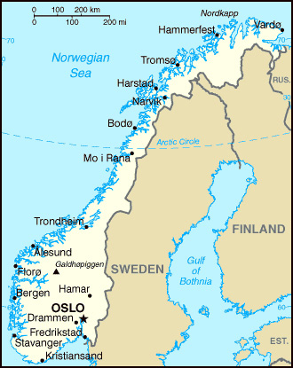 Маленькая политическая карта Норвегии. Норвегия – маленькая политическаякарта