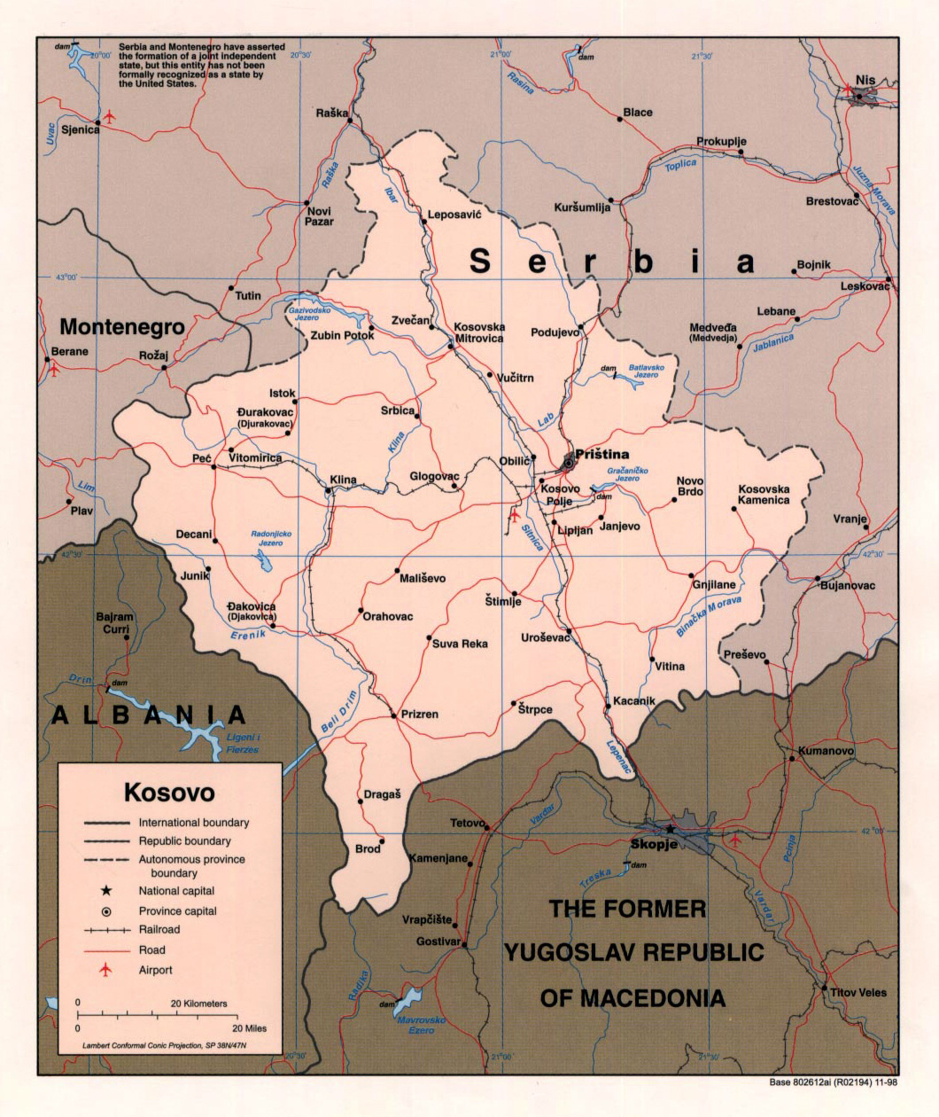 Детальная политическая карта Косово. Косово – детальная политическая карта