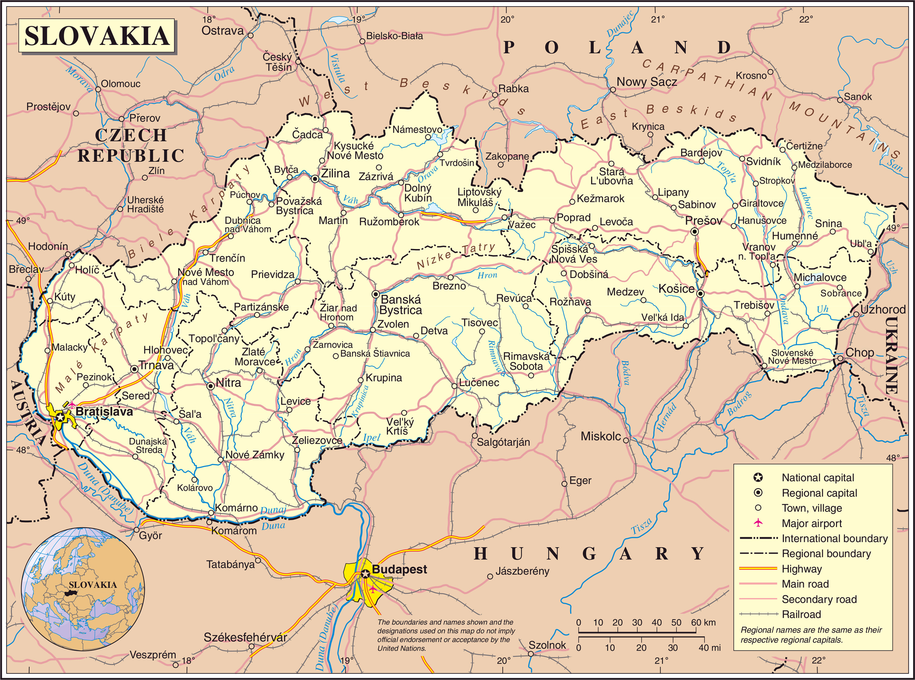 Подробная административная и политическая карта Словакии. Словакия –детальная административная и политическая карта