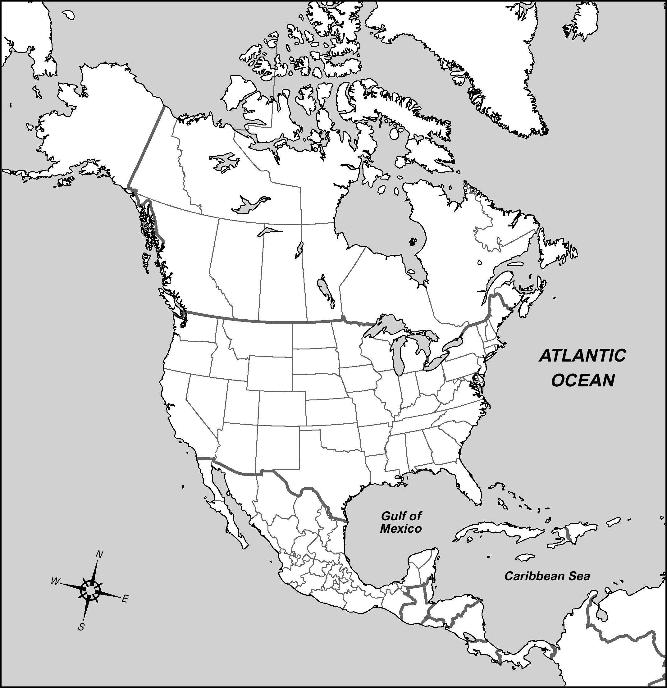 Большая подробная контурная политическая карта Северной Америки. СевернаяАмерика – большая детальная политическая контурная карта