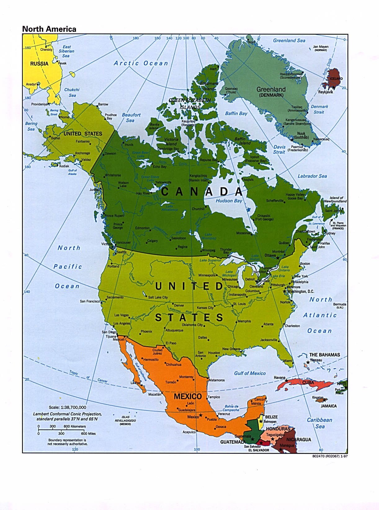 Большая политическая карта Северной Америки. Северная Америка – большая политическаякарта
