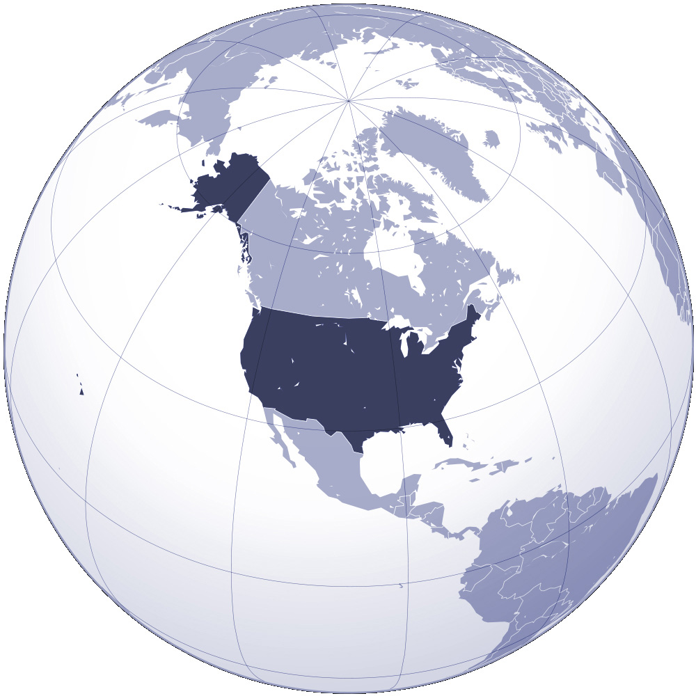 Расположение Соединенных Штатов на карта мира. США на карте мира