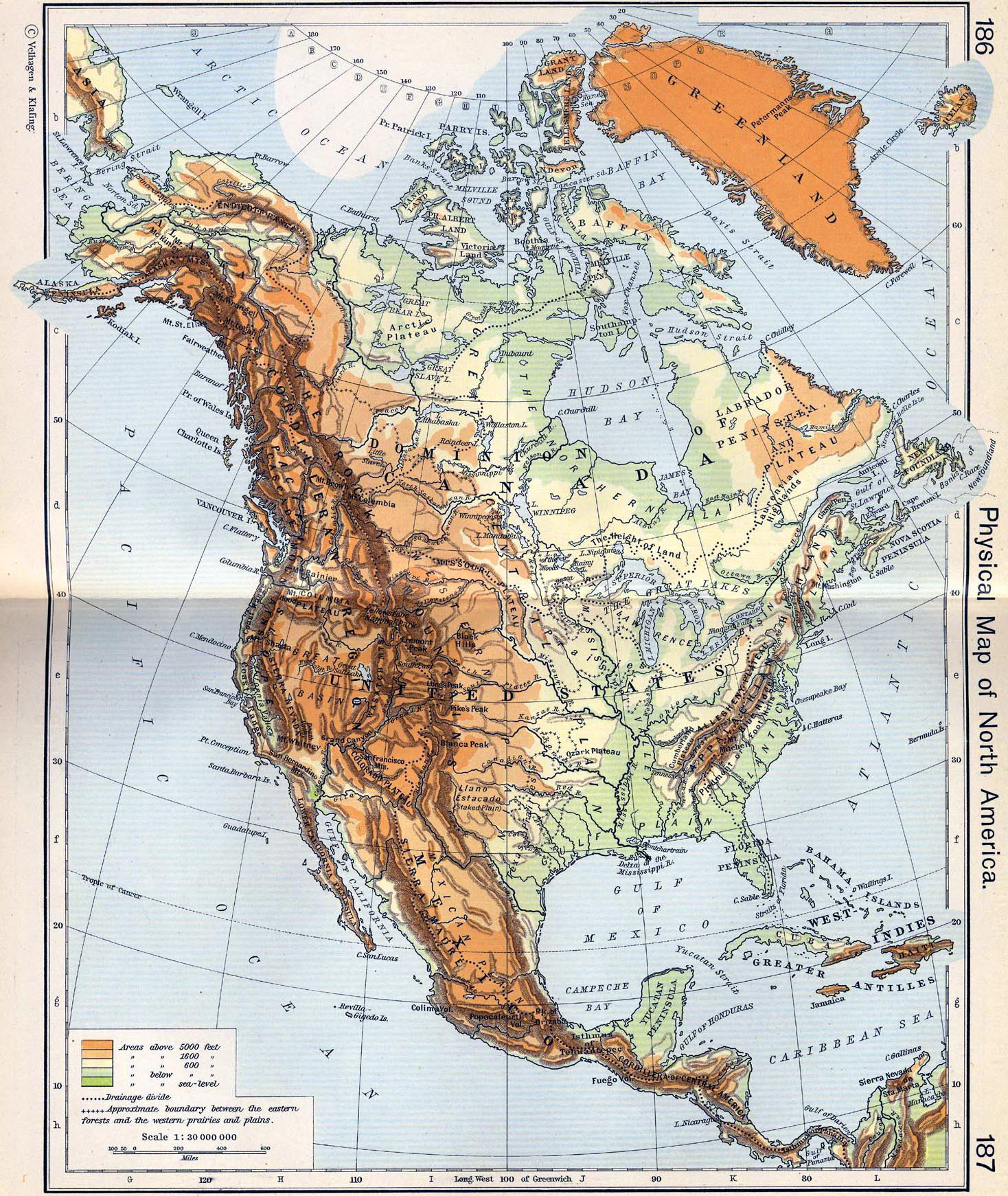 Карта топографическая северной америки