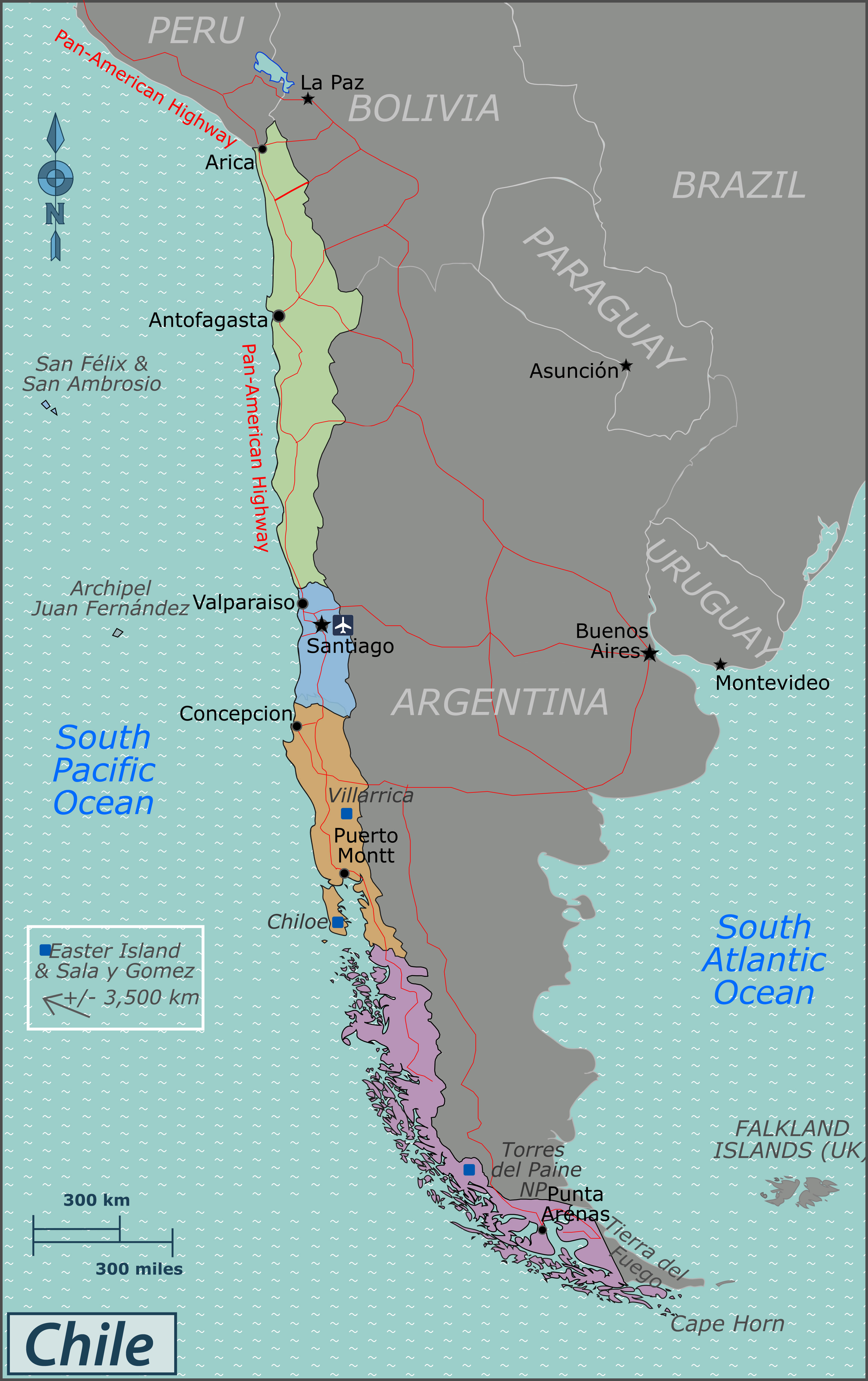 Полная политическая карта Чили. Чили – полная политическая карта