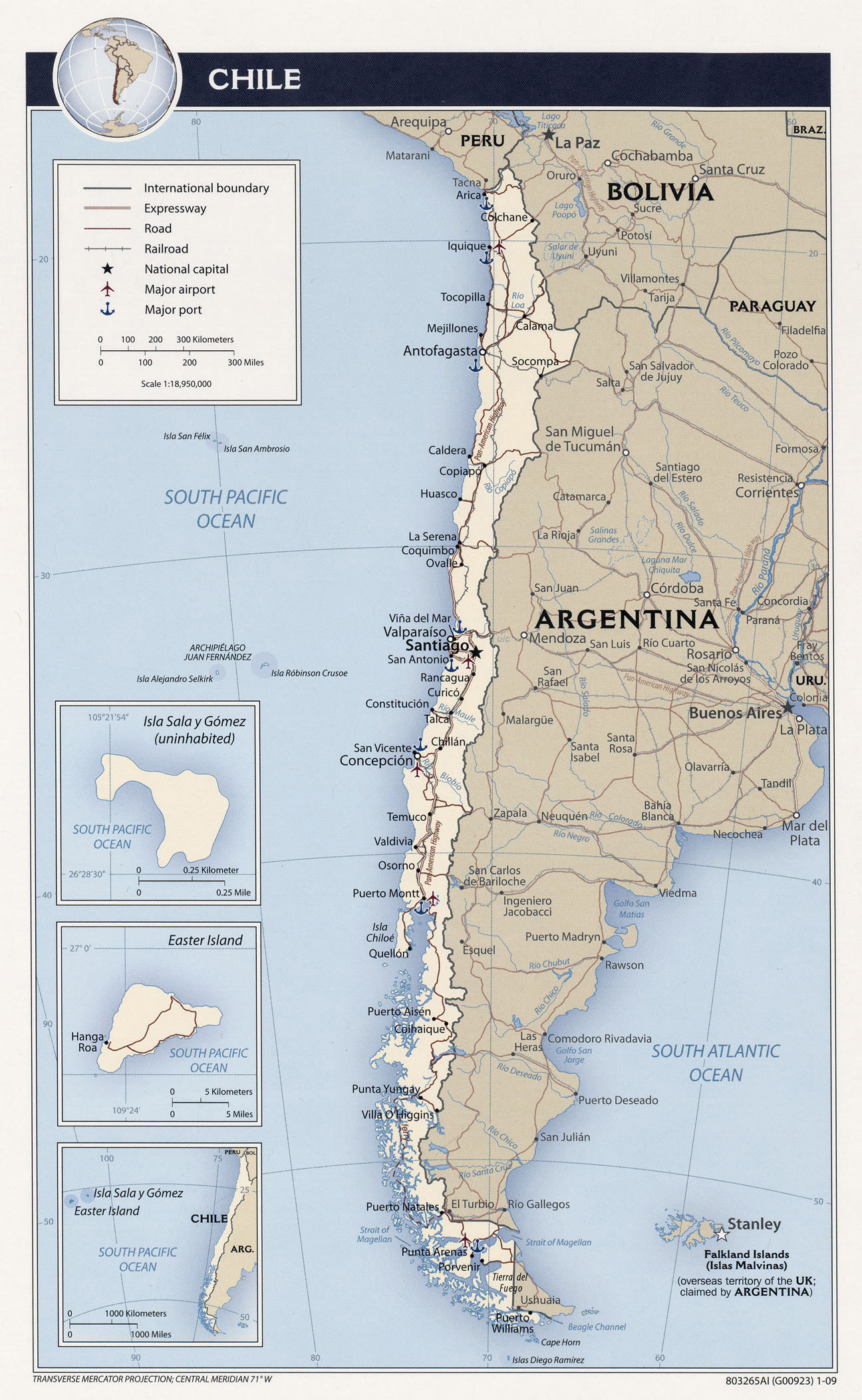 Большая детальная политическая и административная карта Чили. Чили –большая подробная политико-административная карта