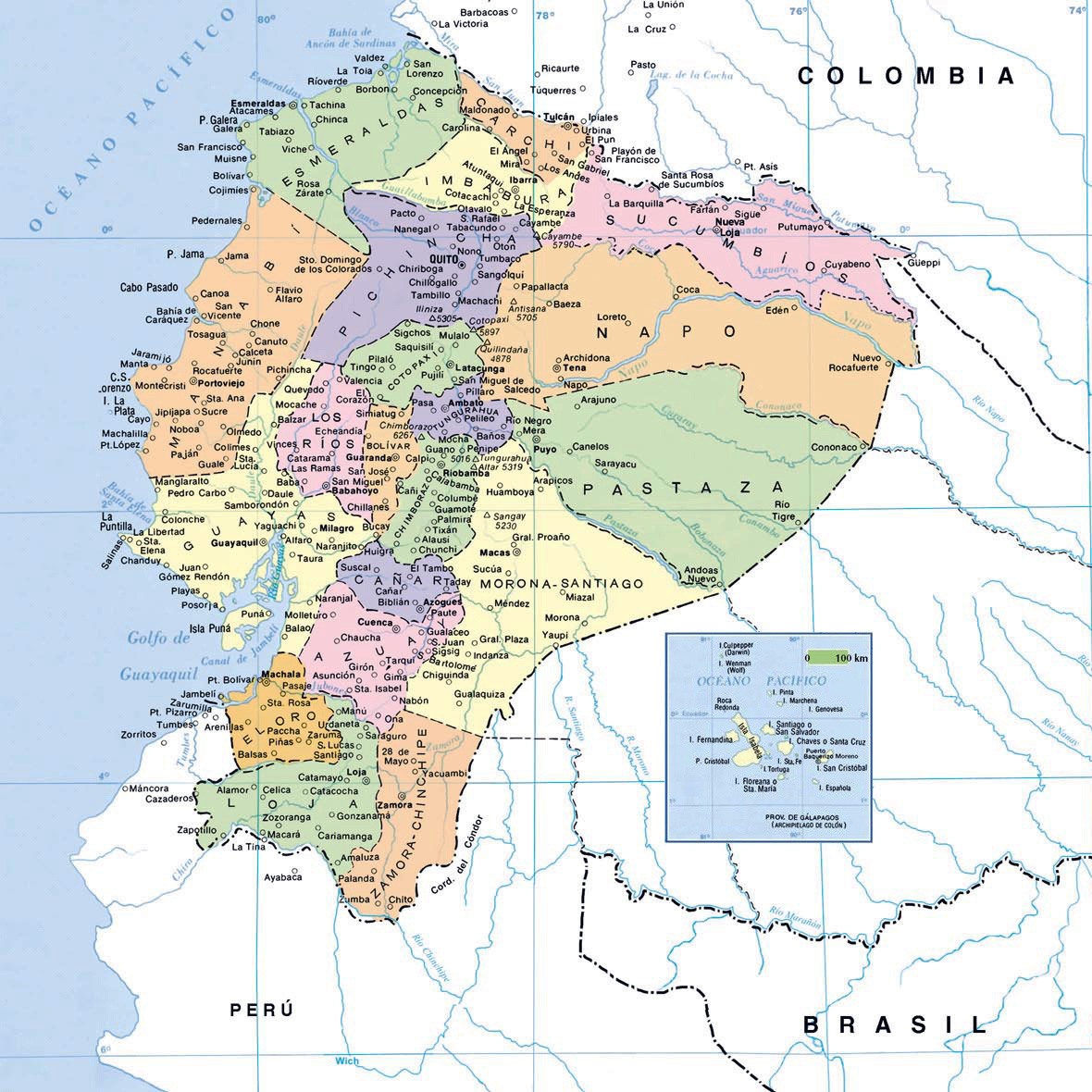 Карта Эквадора с городами. Эквадор – карта с городами