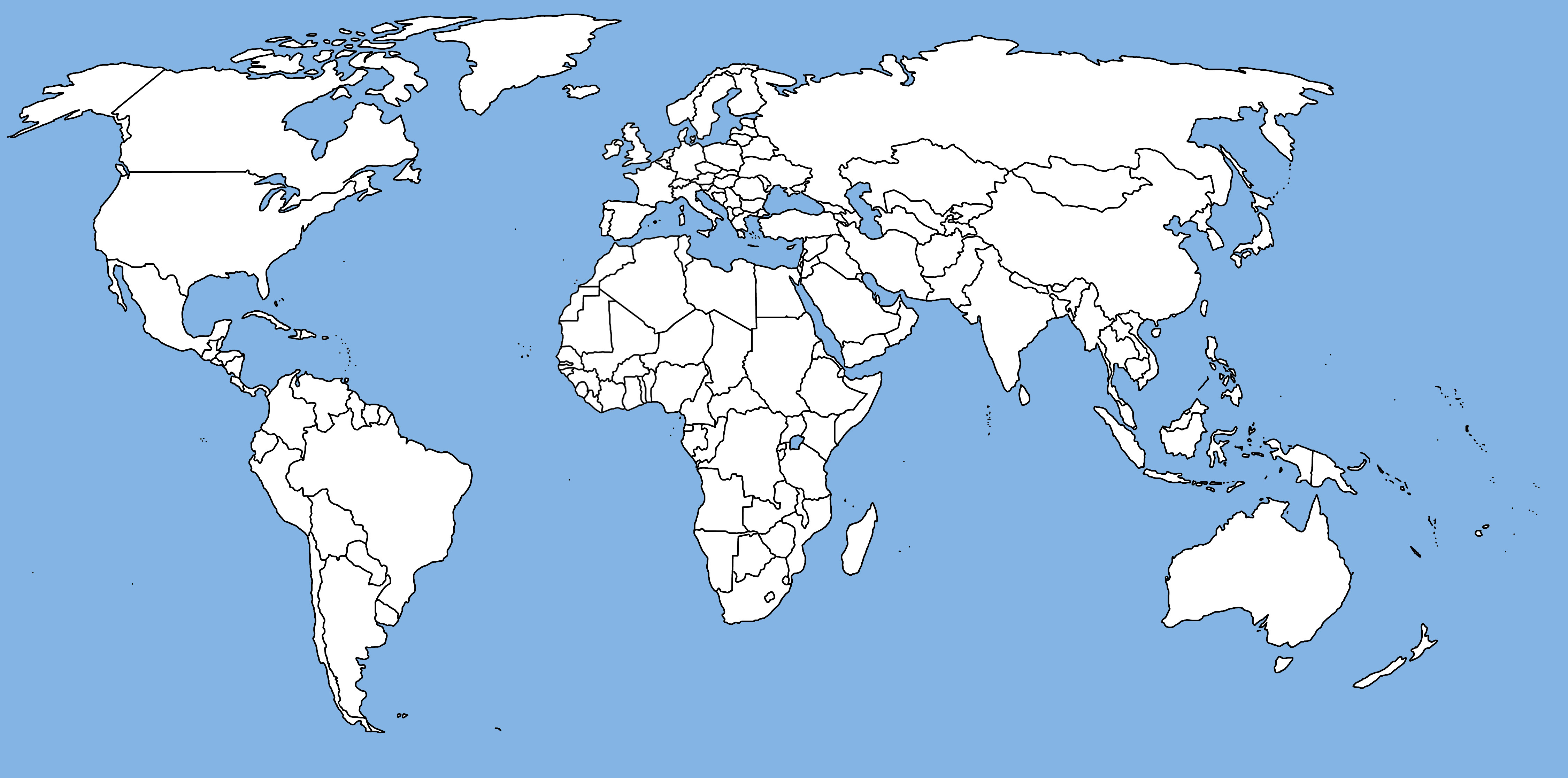 Большая подробная контурная политическая карта мира
